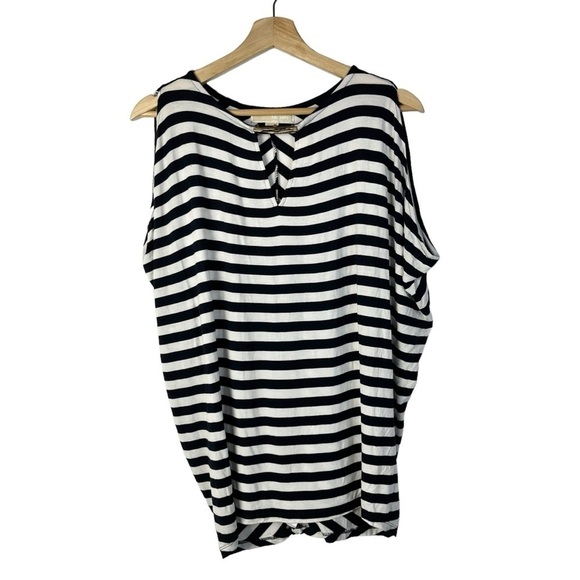Michael Kors Black & White Stripe Keyhole Neck Short Sleeve Top S - Picture 1 of 5